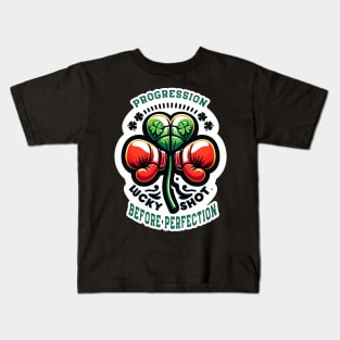 Progression Before Perfection Boxing T-Shirt - Lucky Clover & Boxing Gloves Design, Motivational Fighter Tee, St. Patrick's Day Sportswear Kids T-Shirt